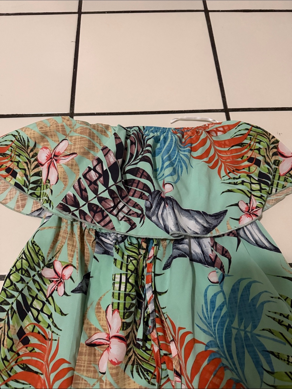 SHEIN Mint Tropical Floral Strapless Sundress - Picture 3 of 5
